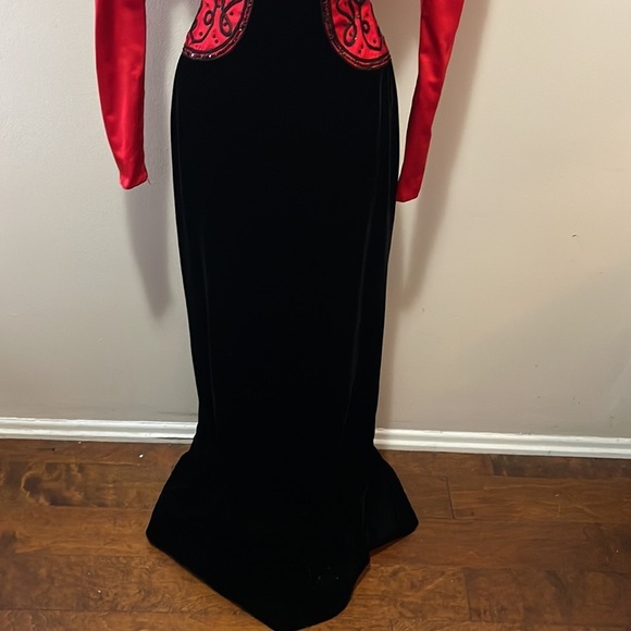 Givenchy Red Silk Black Sequin Velvet Matador Gown 1980s - Picture 3 of 16